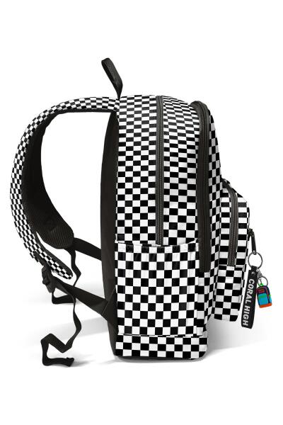 Coral High Siyah Beyaz Dama Desenli Okul Sırt Çantası 23677 - 5