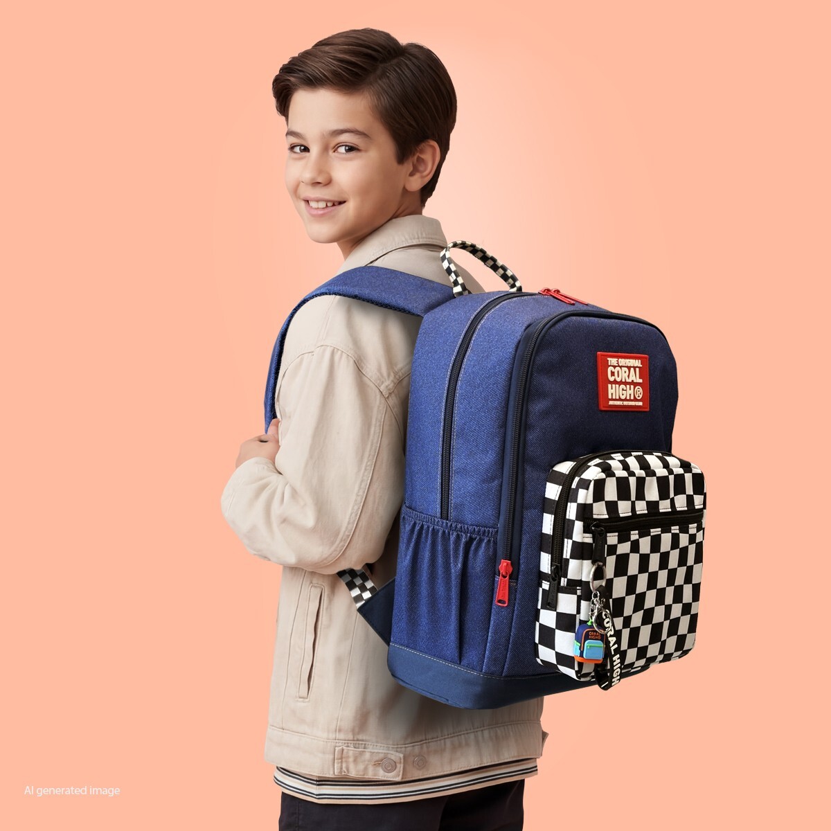 Coral High Siyah Beyaz Dama Desenli Okul Sırt Çantası 33234 - Coral High