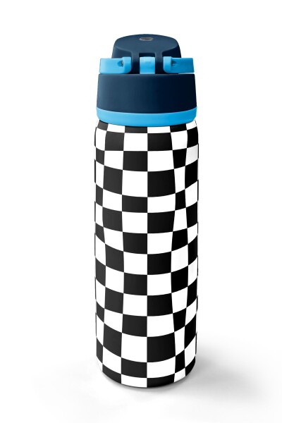 Coral High Siyah Beyaz Dama Desenli Pipetli ve Direkt İçim Çelik Termos 800 ml 38512 - 6