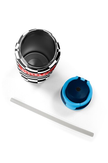 Coral High Siyah Beyaz Dama Desenli Pipetli ve Direkt İçim Çelik Termos 800 ml 38512 - 8