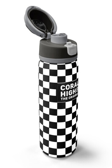 Coral High Siyah Beyaz Dama Desenli Pipetli ve Direkt İçim Çelik Termos 800 ml 38538 - 3