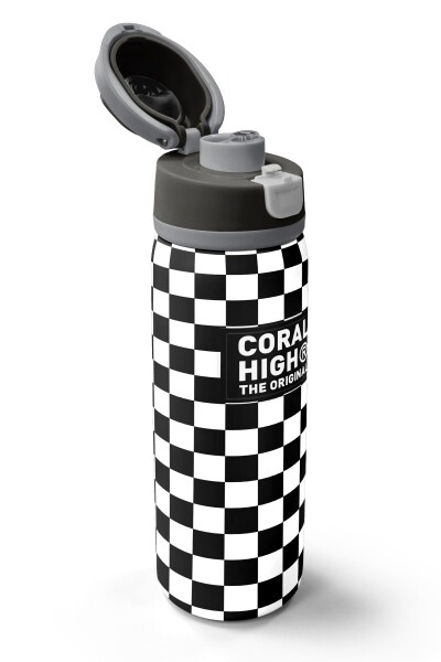 Coral High Siyah Beyaz Dama Desenli Pipetli ve Direkt İçim Çelik Termos 800 ml 38538 - 3