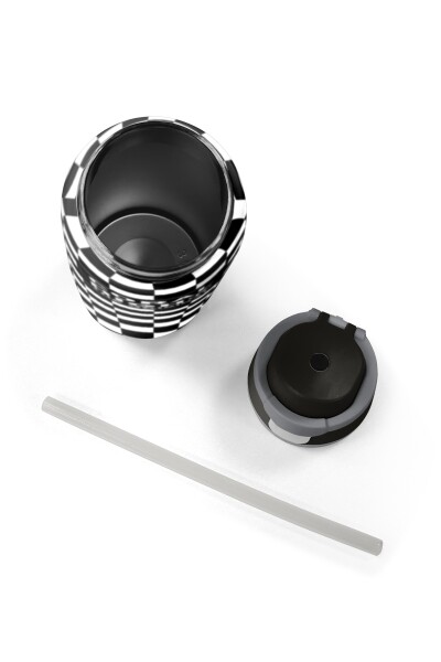 Coral High Siyah Beyaz Dama Desenli Pipetli ve Direkt İçim Çelik Termos 800 ml 38538 - 8