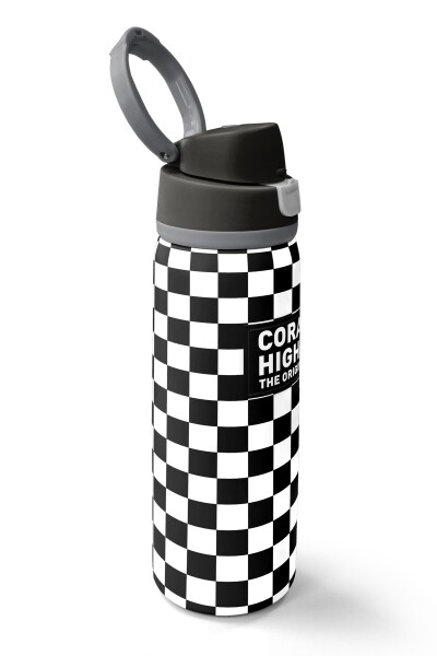 Coral High Siyah Beyaz Dama Desenli Pipetli ve Direkt İçim Çelik Termos 800 ml 38538 - 2