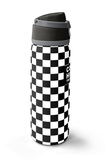 Coral High Siyah Beyaz Dama Desenli Pipetli ve Direkt İçim Çelik Termos 800 ml 38538 - 4