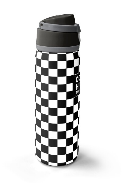 Coral High Siyah Beyaz Dama Desenli Pipetli ve Direkt İçim Çelik Termos 800 ml 38538 - 4