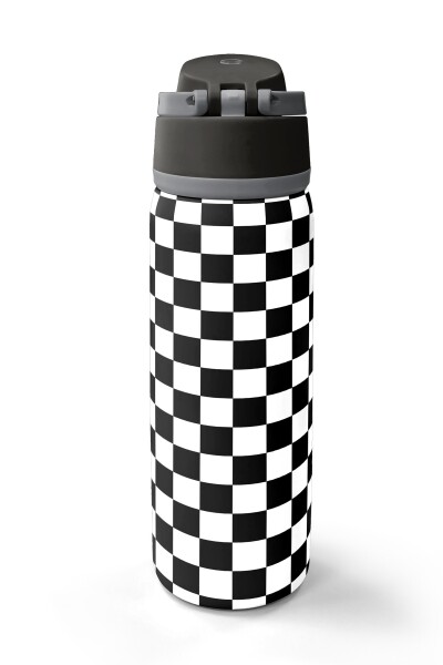 Coral High Siyah Beyaz Dama Desenli Pipetli ve Direkt İçim Çelik Termos 800 ml 38538 - 6