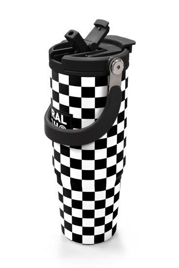 Coral High Siyah Beyaz Dama Desenli Pipetli ve Direkt İçim Çelik Termos 900 ml 38717 - 2