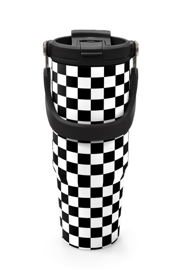 Coral High Siyah Beyaz Dama Desenli Pipetli ve Direkt İçim Çelik Termos 900 ml 38717 - 7