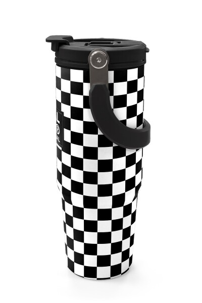 Coral High Siyah Beyaz Dama Desenli Pipetli ve Direkt İçim Çelik Termos 900 ml 38717 - 5