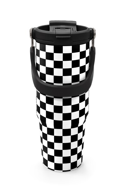 Coral High Siyah Beyaz Dama Desenli Pipetli ve Direkt İçim Çelik Termos 900 ml 38717 - 7