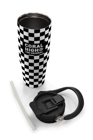 Coral High Siyah Beyaz Dama Desenli Pipetli ve Direkt İçim Çelik Termos 900 ml 38717 - 8