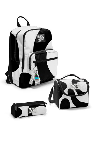 Coral High Siyah Beyaz Desenli 3’lü Okul Çanta Seti SET0123687 - 1