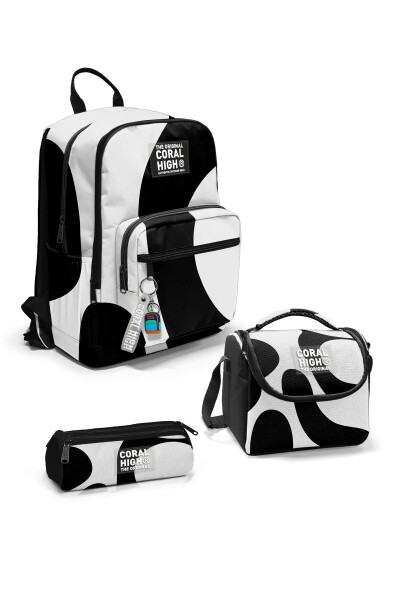 Coral High Siyah Beyaz Desenli 3’lü Okul Çanta Seti SET0123687 - 1