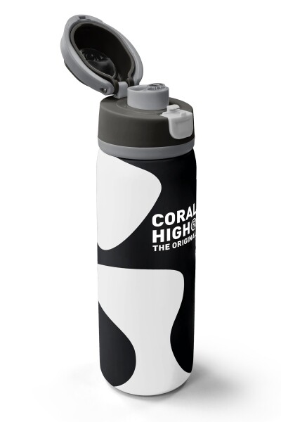 Coral High Siyah Beyaz Desenli Pipetli ve Direkt İçim Çelik Termos 800 ml 38547 - 3
