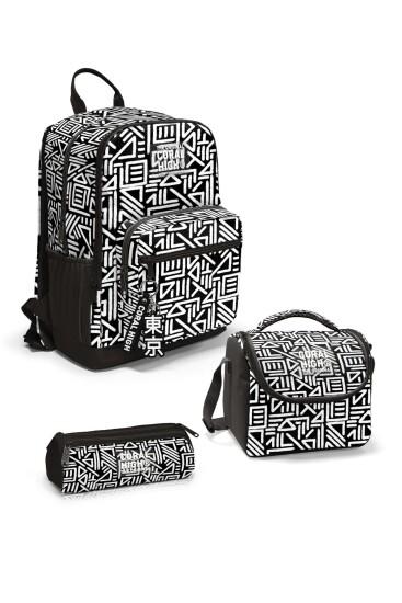 Coral High Siyah Beyaz Geomatrik Desenli 3’lü Okul Çanta Seti SET0123682 