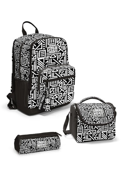 Coral High Siyah Beyaz Geomatrik Desenli 3’lü Okul Çanta Seti SET0123682 - 1