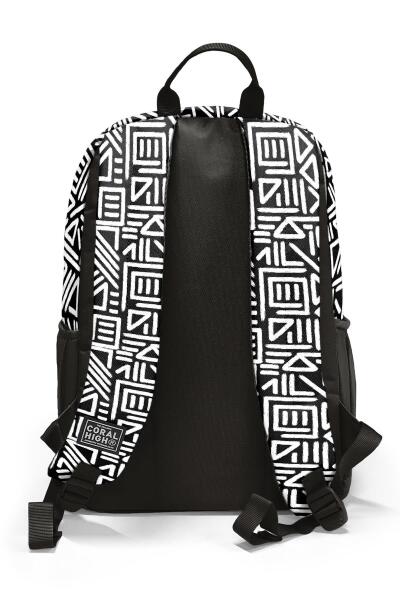 Coral High Siyah Beyaz Geomatrik Desenli Okul Sırt Çantası 23682 - 2