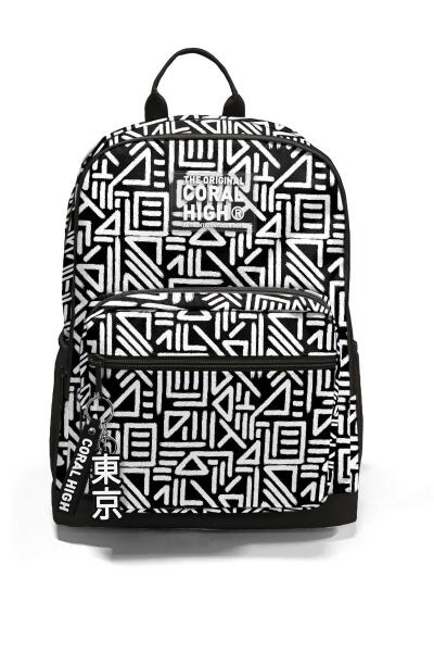 Coral High Siyah Beyaz Geomatrik Desenli Okul Sırt Çantası 23682 - 6