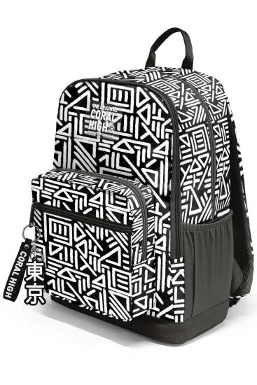 Coral High Siyah Beyaz Geomatrik Desenli Okul Sırt Çantası 23682 - 7