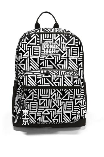 Coral High Siyah Beyaz Geomatrik Desenli Okul Sırt Çantası 23682 - 6