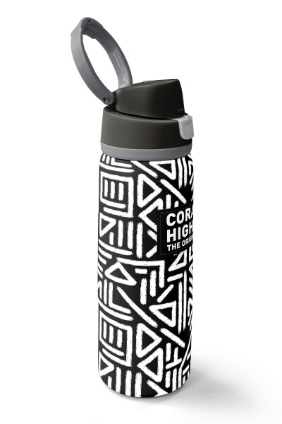 Coral High Siyah Beyaz Geometrik Desenli Pipetli ve Direkt İçim Çelik Termos 800 ml 38542 - 2