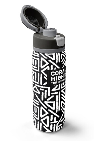 Coral High Siyah Beyaz Geometrik Desenli Pipetli ve Direkt İçim Çelik Termos 800 ml 38542 - 3