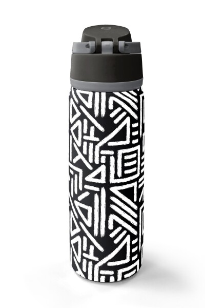 Coral High Siyah Beyaz Geometrik Desenli Pipetli ve Direkt İçim Çelik Termos 800 ml 38542 - 6