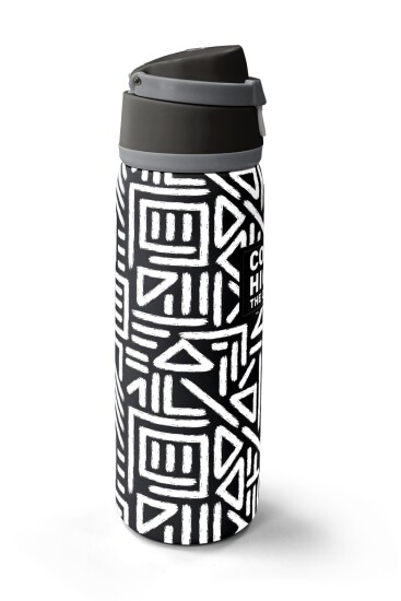 Coral High Siyah Beyaz Geometrik Desenli Pipetli ve Direkt İçim Çelik Termos 800 ml 38542 - 4