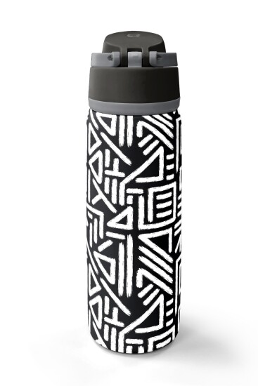 Coral High Siyah Beyaz Geometrik Desenli Pipetli ve Direkt İçim Çelik Termos 800 ml 38542 - 6