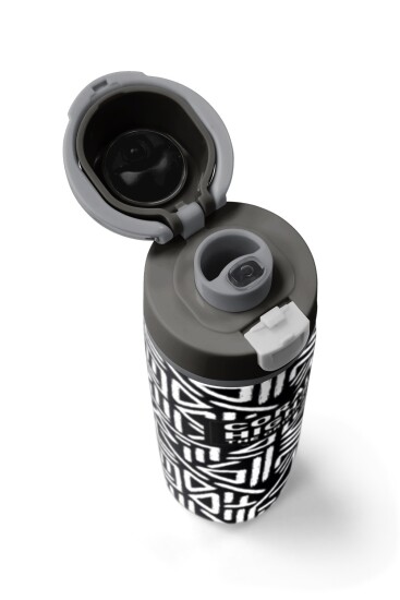 Coral High Siyah Beyaz Geometrik Desenli Pipetli ve Direkt İçim Çelik Termos 800 ml 38542 - 7