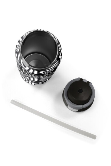 Coral High Siyah Beyaz Geometrik Desenli Pipetli ve Direkt İçim Çelik Termos 800 ml 38542 - 8