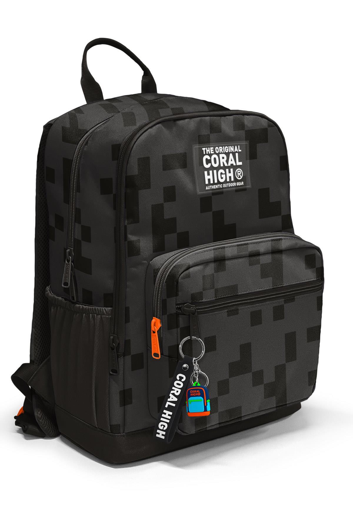 Coral High Siyah Blok Desenli Okul Sırt Çantası 23694