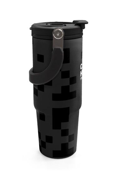 Coral High Siyah Blok Desenli Pipetli ve Direkt İçim Çelik Termos 900 ml 38720 - 6