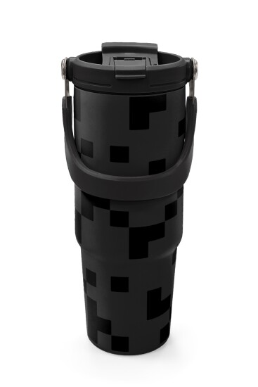 Coral High Siyah Blok Desenli Pipetli ve Direkt İçim Çelik Termos 900 ml 38720 - 7