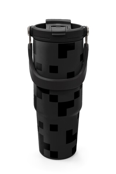 Coral High Siyah Blok Desenli Pipetli ve Direkt İçim Çelik Termos 900 ml 38720 - 7