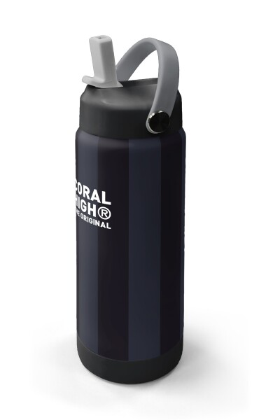 Coral High Siyah Çizgili Desenli Katlanır Ağızlıklı Çelik Termos 650 ml 38318 - 2