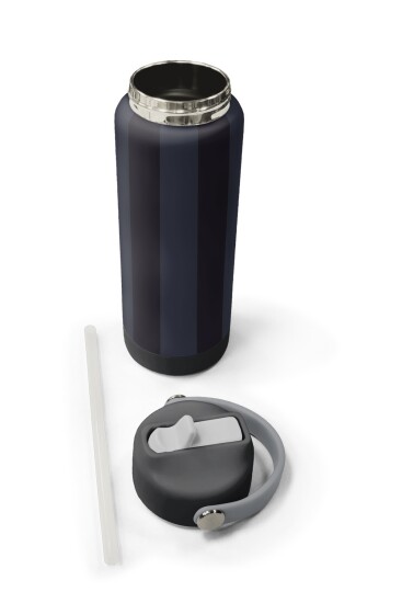 Coral High Siyah Çizgili Desenli Katlanır Ağızlıklı Çelik Termos 650 ml 38318 - 5