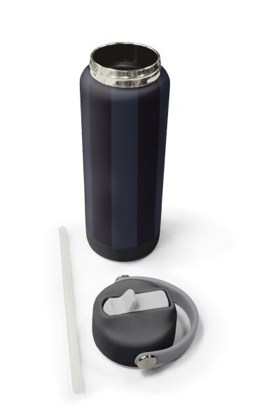 Coral High Siyah Çizgili Desenli Katlanır Ağızlıklı Çelik Termos 650 ml 38318 - 5