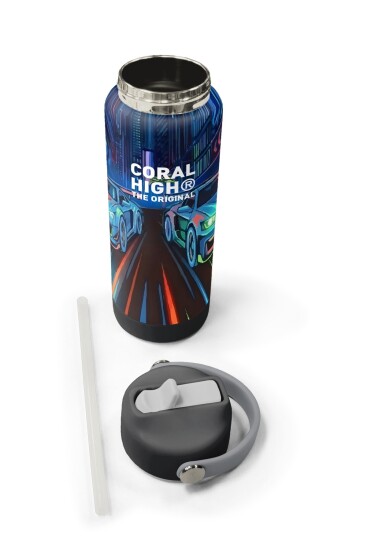 Coral High Siyah Çok Renkli Yarış Arabası Desenli Katlanır Ağızlıklı Çelik Termos 650 ml 38341 - 5