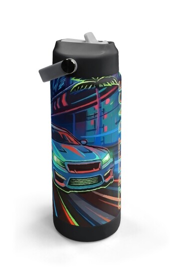 Coral High Siyah Çok Renkli Yarış Arabası Desenli Katlanır Ağızlıklı Çelik Termos 650 ml 38341 - 3