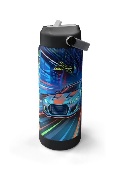 Coral High Siyah Çok Renkli Yarış Arabası Desenli Katlanır Ağızlıklı Çelik Termos 650 ml 38341 - 4