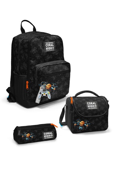 Coral High Siyah Drone Desenli 3’lü Okul Çanta Seti SET0123691 - 1