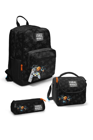 Coral High Siyah Drone Desenli 3’lü Okul Çanta Seti SET0123691 
