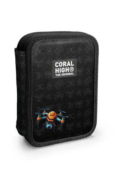 Coral High Siyah Drone Desenli Çift Katlı Kalem Çanta 11158 