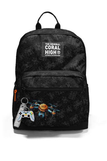 Coral High Siyah Drone Desenli Okul Sırt Çantası 23691 - 6