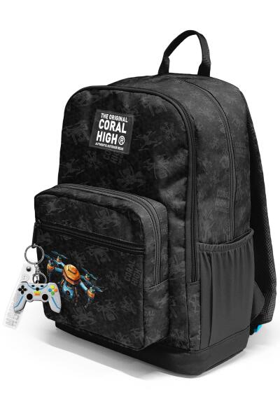 Coral High Siyah Drone Desenli Okul Sırt Çantası 23691 - 7