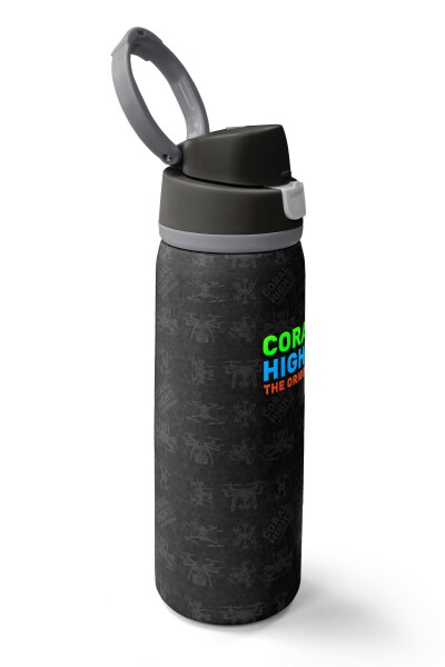 Coral High Siyah Drone Desenli Pipetli ve Direkt İçim Çelik Termos 800 ml 38551 - 2