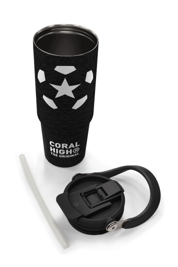 Coral High Siyah Futbol Desenli Pipetli ve Direkt İçim Çelik Termos 900 ml 38722 - 8