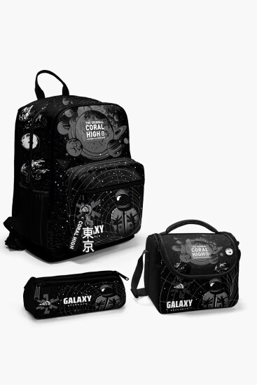 Coral High Siyah Galaxy Desenli 3’lü Okul Çanta Seti SET0123644 - Coral High